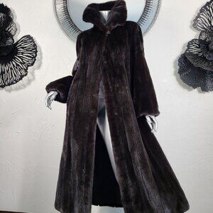 FLEMINGTON FURS~L/XL~VINTAGE RANCH BROWN GENUINE REAL FULL LENGTH MINK FUR COAT